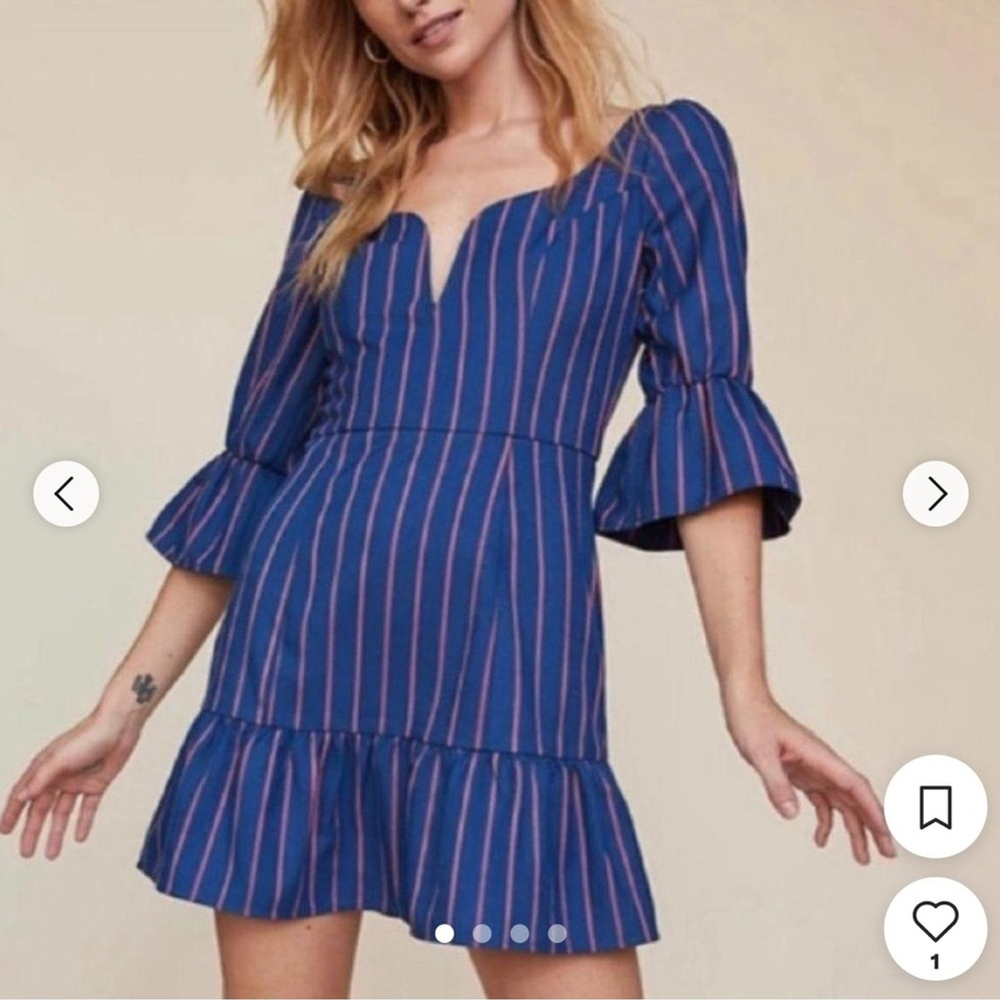 LPA Revolve Navy coral stripe bell sleeve Dress mini dress XS
